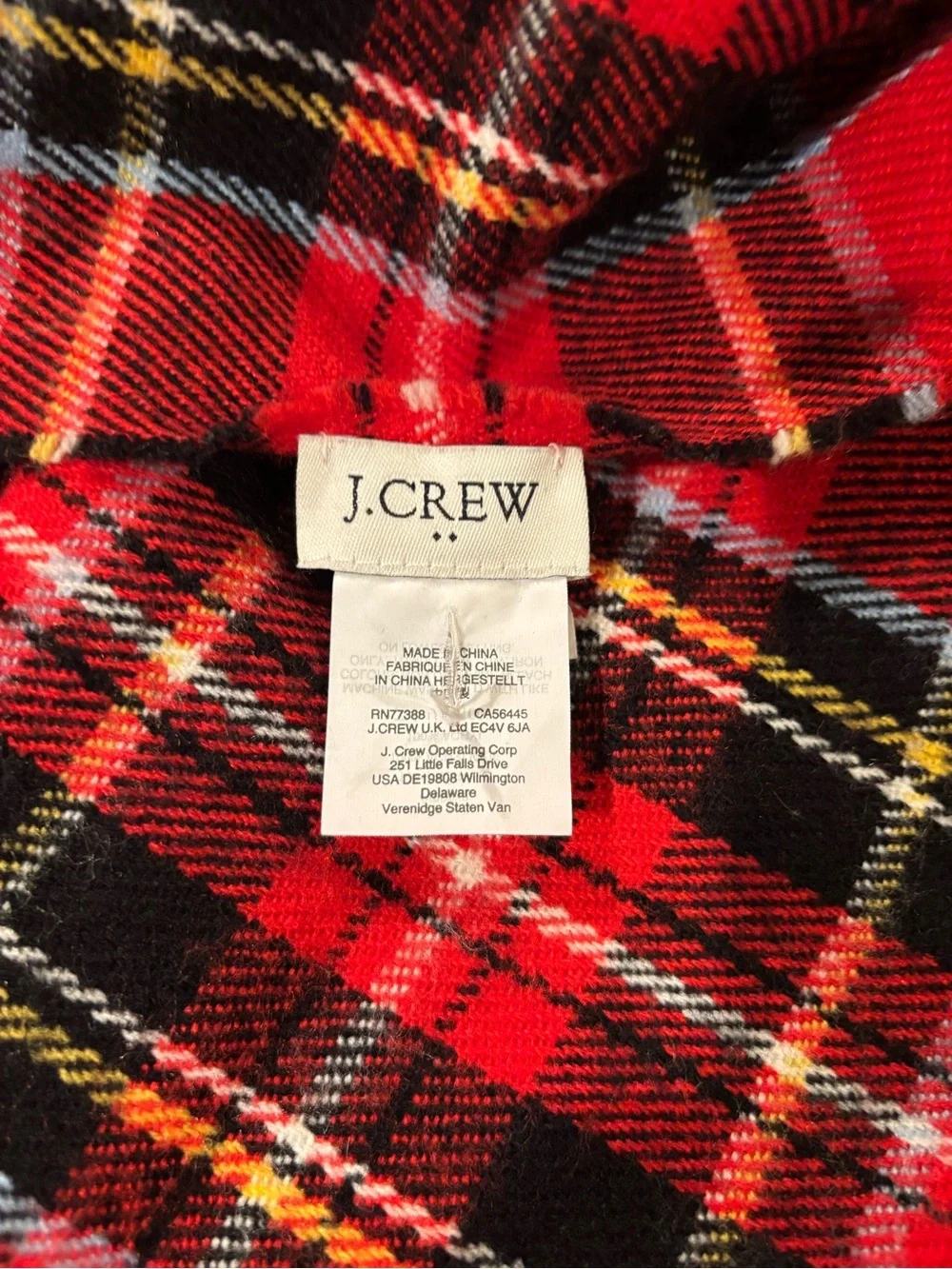 J. Crew Red Tartan Plaid Fringe Shawl